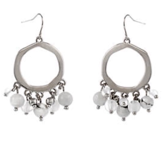 Silver Tone Drop Earrings - Howlite Accent Beads